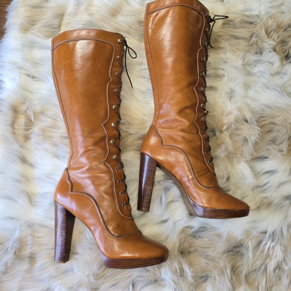Michael Kors MICHAEL Roslyn 5 Inch Heel Lace Up Boots - Picture 7 of 13